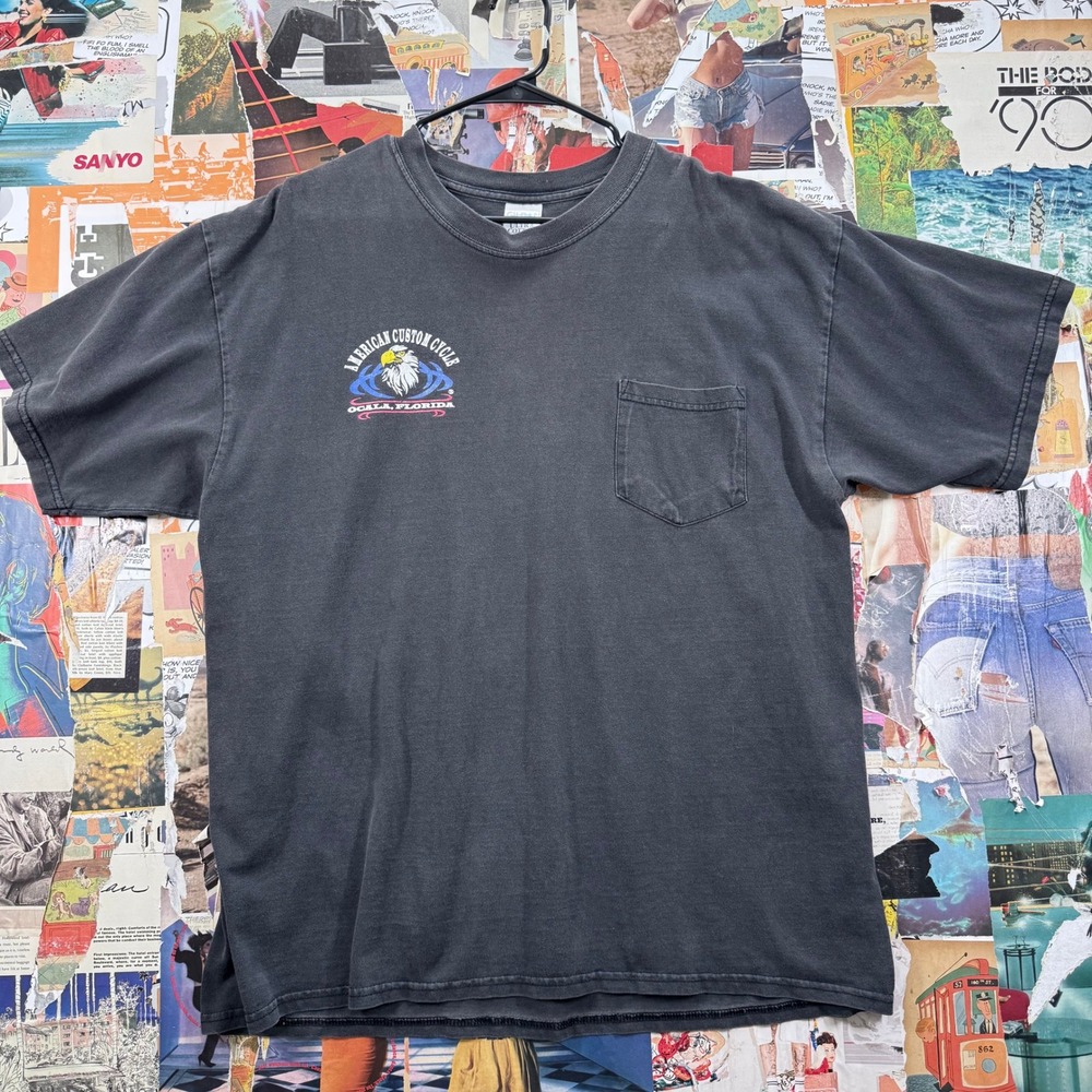 Vintage American Custom Cycle T Shirt Ocala Florida Eagle Graphic‎ Gildan XL
